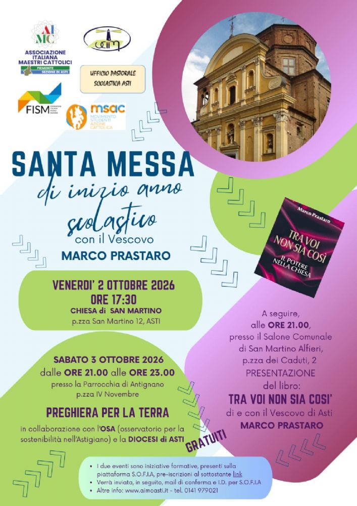Aimc Asti - MESSA DI INIZIO ANNO, PRESENTAZIONE LIBRO VESCOVO, PREGHIERA PER LA TERRA